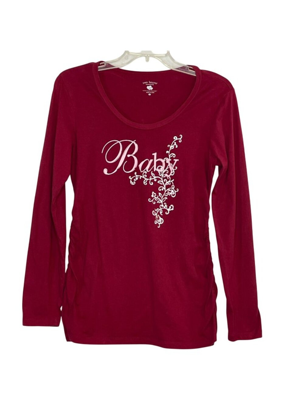 Two Hearts Maternity Long Sleeve Top Ruched Sides Floral Design Maternity Wear M